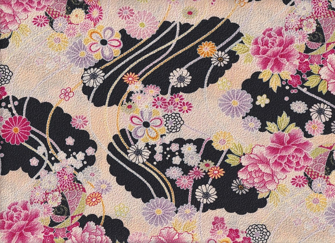 Hanakumo schwarz creme Chirimen