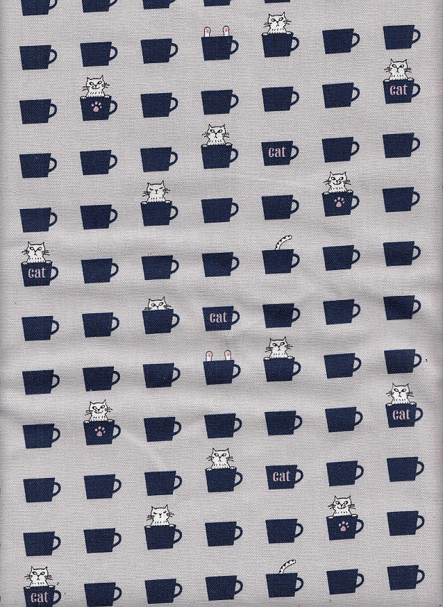 Wachstuch Katze & Tasse grau
