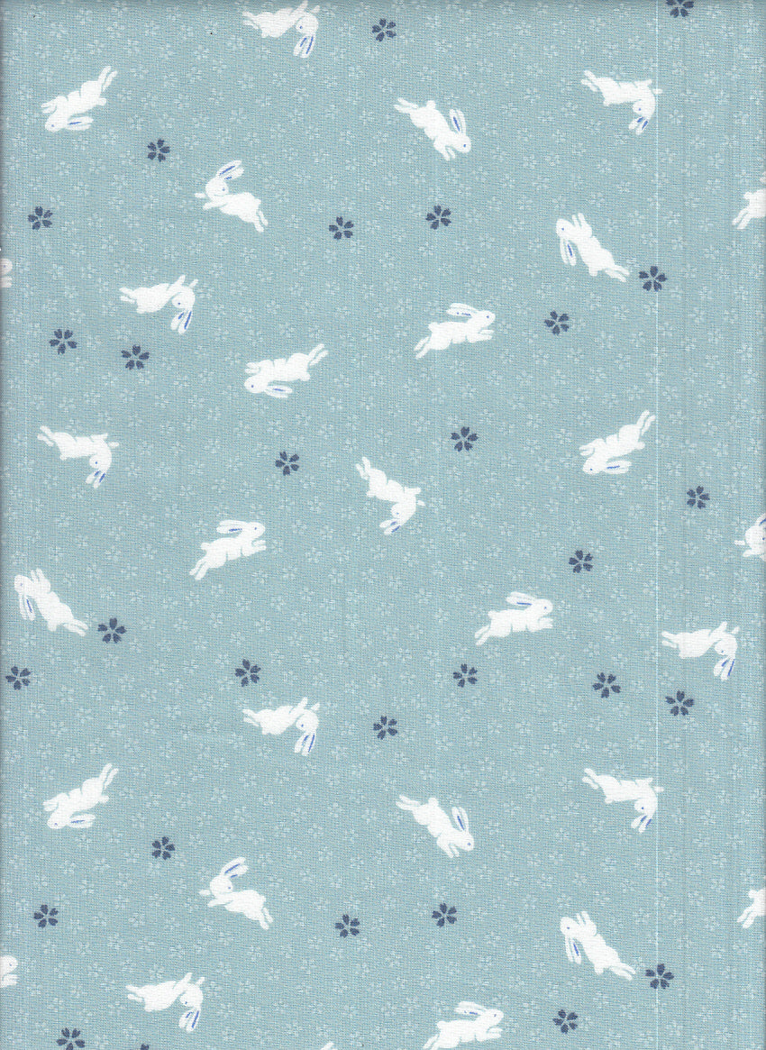 Wachstuch Hasen & Sakura hellblau