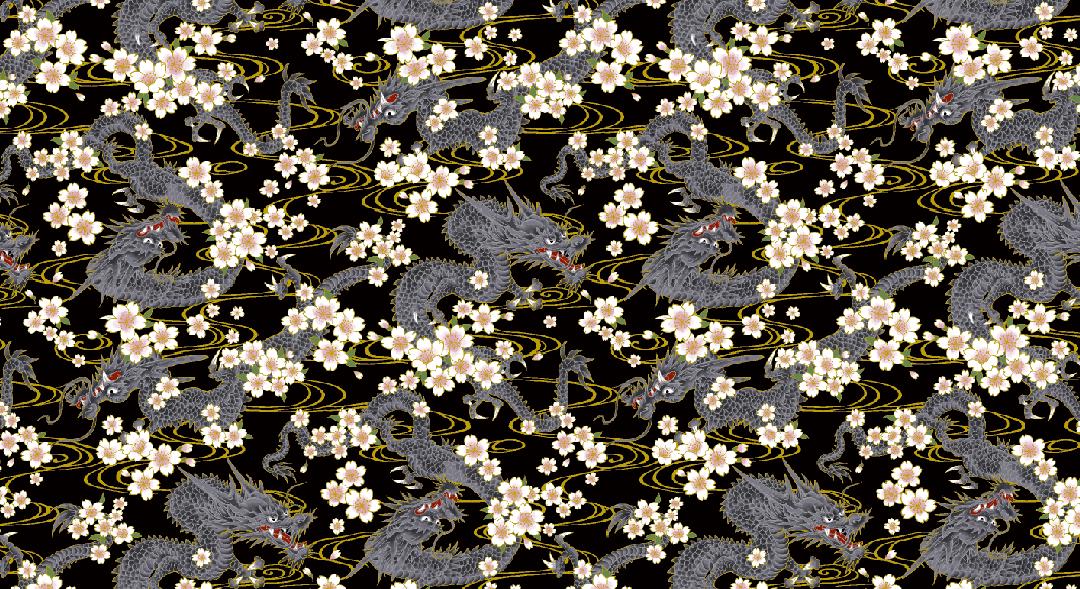 Wachstuch Drache & Sakura grau