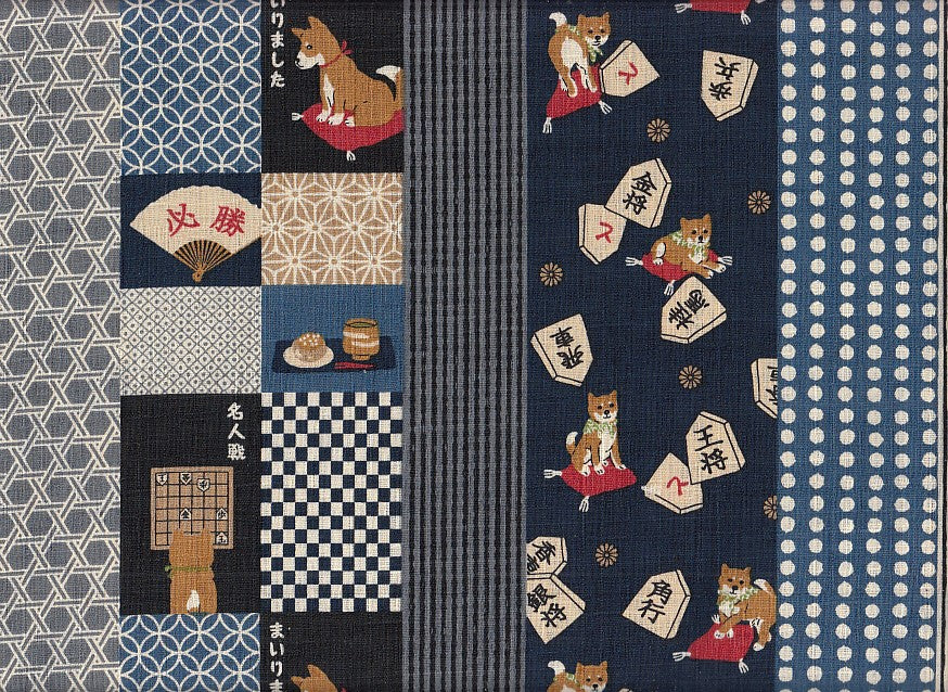 Reststück Wachstuch Shiba Inu Patch blau 44 x 110 cm