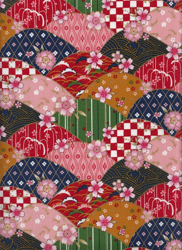 Wachstuch Sakura Wellen rot