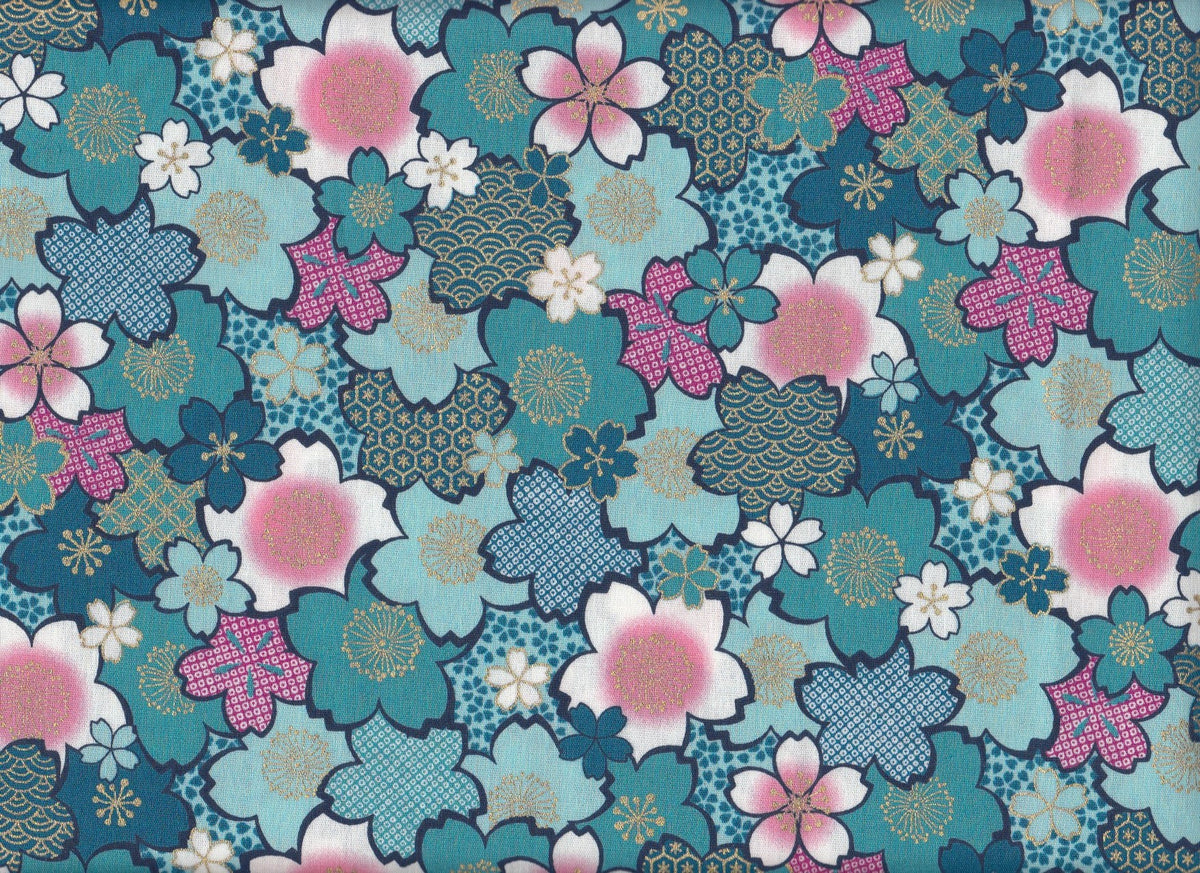 Reststück Sakura türkis 60 x 110 cm