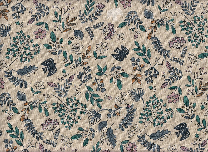 Wachstuch Blumen & Vogel beige