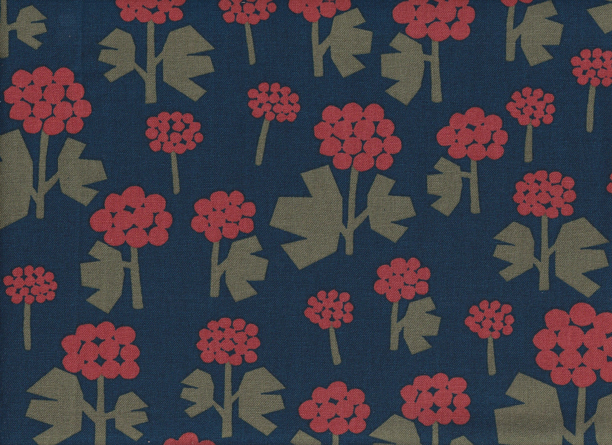 Reststück Wachstuch Blumen navy 59 x 110 cm