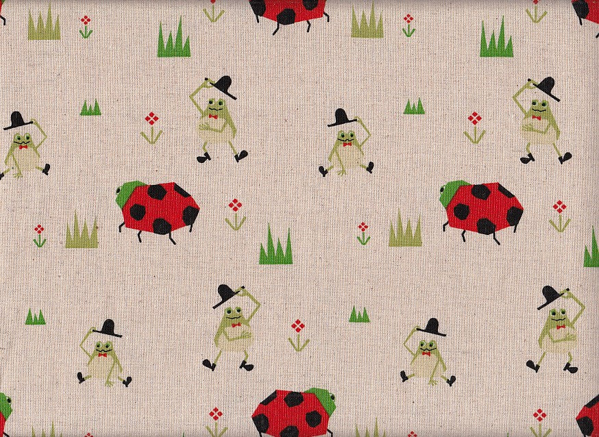 Wachstuch Frosch & Marienkäfer natur