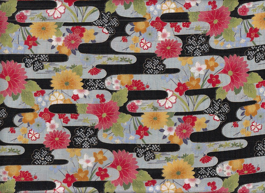 Wachstuch Kiku shibori schwarz