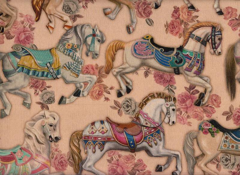 Reststück Wachstuch Antique merry-go-round beige 65 x 110cm