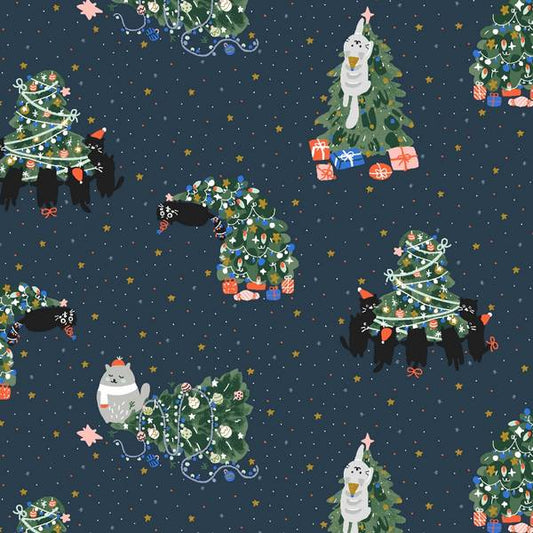 Cotton & Steel Rockin' Around The Catmas Tree Metallic
