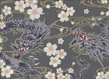 Wachstuch Drache & Sakura grau