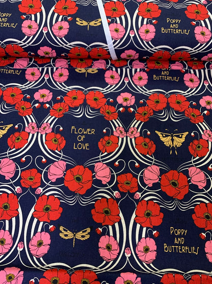 Wachstuch Poppy and butterflies