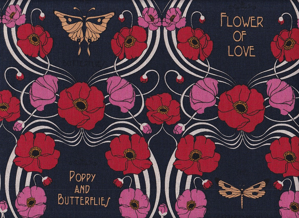 Wachstuch Poppy and butterflies