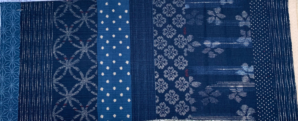 Reststück Japanese Pattern Mix navy 104 x 110 cm
