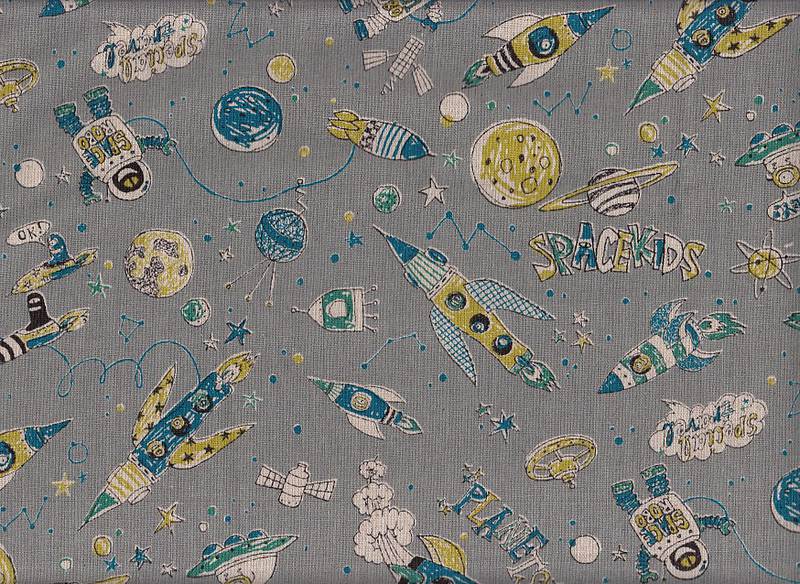 Reststück Wachstuch Spacekids grau 60 x 110 cm