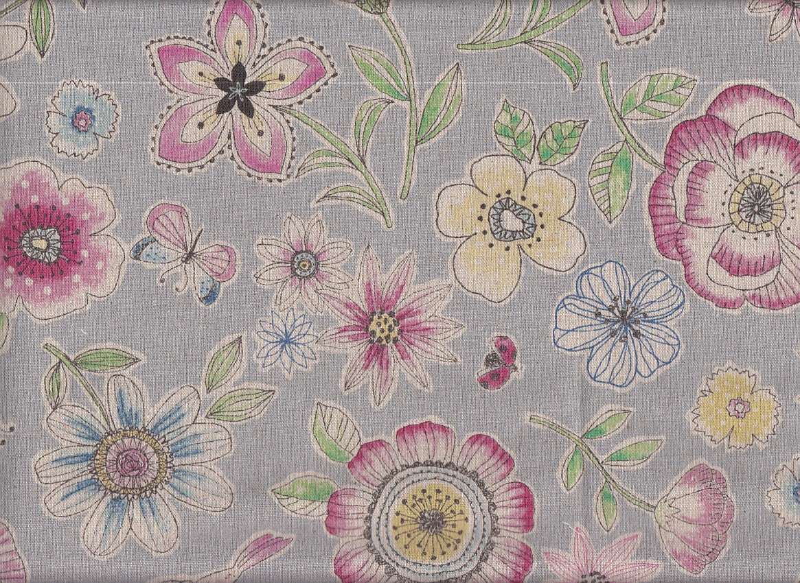 Wachstuch Blumen & Schmetterling grau