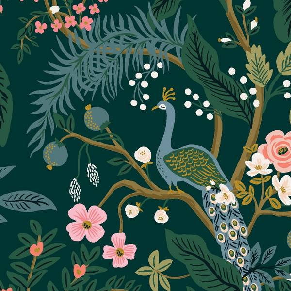 Cotton & Steel Vintage Garden Peacock - Hunter Canvas Metallic