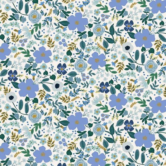Cotton & Steel Garden Party - Wild Rose - Blue Metallic