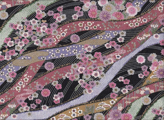Blumen auf Wellen schwarz Chirimen