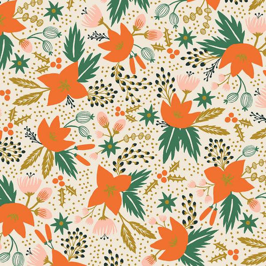 Cotton & Steel Holiday Classics - Poinsettia - Metallic
