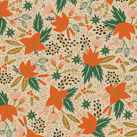 Cotton & Steel Holiday Classics - Poinsettia Metallic Canvas