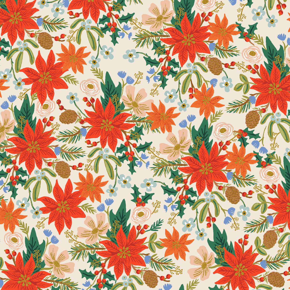 Cotton & Steel Holiday Classics - Poinsettia Bouquet Metallic