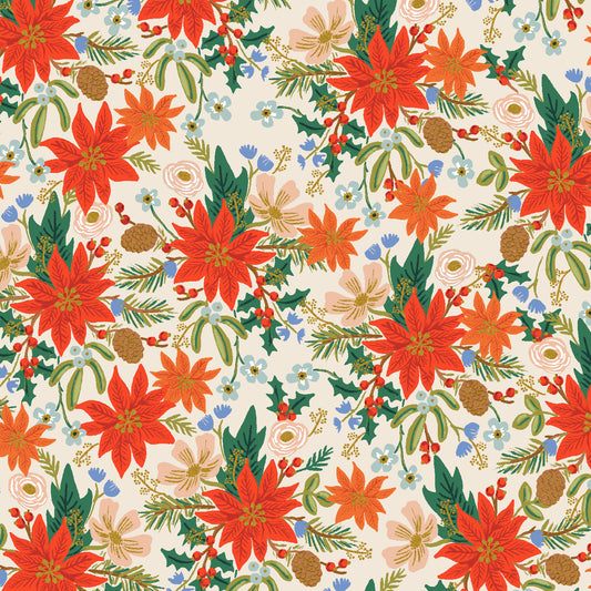Cotton & Steel Holiday Classics - Poinsettia Bouquet Metallic