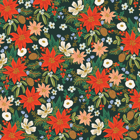 Cotton & Steel Holiday Classics - Poinsettia Bouquet Metallic