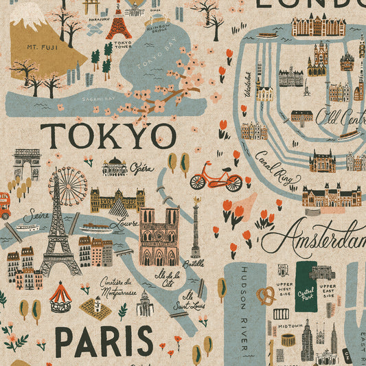 Cotton & Steel Bon Voyage - City Guide Canvas